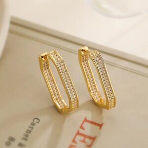 NEW 18k Gold  Geometric Zircon Earrings